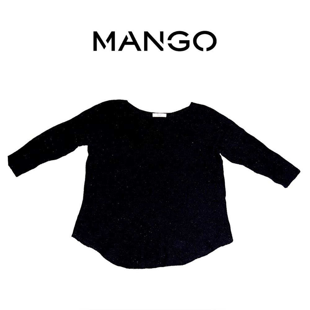 [5x$25] ⭐️ MANGO oversized sweater black shimmer three quarter sleeve knit top